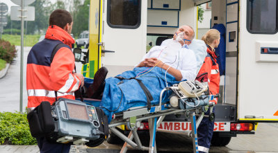 patient in the ambulance stretcher